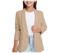 Girls Blazer Jacket Solid Color Lapel Suit Coat Open Front with Inner Pocket Button Down Long Sleeve BlazersO Casual Kids Jacket Girls Party Outfits Performances (Khaki, 11-12 Years)