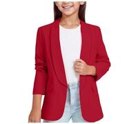 Girls Blazer Jacket Solid Color Lapel Suit Coat Open Front with Inner Pocket Kids Long Sleeve Top Casual Kids Jacket Girls Party Outfits Performances Red