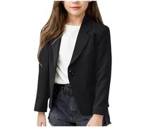 Girls Blazer Long Sleeve Notched Formal Suit Jacket Casual Open Front Lapel School Blazer Party Festival Prom Outerwear Coats Age 7 Years Black