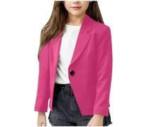 Girls Blazer Long Sleeve Notched Formal Suit Jacket Casual Open Front Lapel School Blazer Party Festival Prom Outerwear Coats Age 7 Years Hot Pink