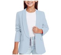 Girls Blazer Long Sleeve Top Girls Jackets Formal Suit Jacket Open Front for Kids Blazer Lapel Suit Jacket Casual School Party Festival Prom Blazers Inner Pocket Jackets (Light Blue, 5-6 Years)
