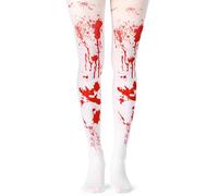 Girls Blood Stained Tights for Kids Halloween Costumes - Red and White Blood Stained Tights for Ages 7-12 - 1 Pair of Bloody Stockings for Zombie Girls Halloween Costumes Accessories