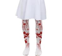 Girls Bloodstained Tights. White Tights With Red Stain Print For Halloween Fancy Dress Costumes - Kids (Xlarge 10-14 Years)