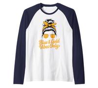 Girls Blue Gold Vibes ONLY School Competition Game Field Day Raglan Baseball Tee