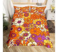 Girls Boho Floral Duvet Cover Hippie Flower Power Comforter Cover Super King Groovy Botanical Bedding Set For Adults Women Retro 60S 70S Bedspread Cover 2 Pillow Cases Colorful