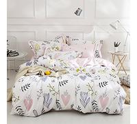 Girls Boho White Pink Floral Duvet Cover Queen Bedding Sets Cotton Comforter Cover Chic Flower Branches Bedding Sets with 2 Pillowcases