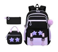 Girls Bookbag with Lunch Box 3 Piece Star Cute Zipper Adjustable