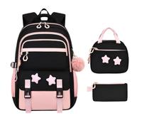 Girls Bookbag with Lunch Box with Pencil Case Cute Star 3 Piece
