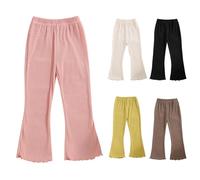 Girls Bootcut Trousers for Kids Elastic Waist Stretchy Flared Leggings Toddlers Baggy Ribbed Ruffle Knit Bell Bottoms Size 1-12 Years Baby Loose Solid Casual Pants Track Pants Toddler Girls
