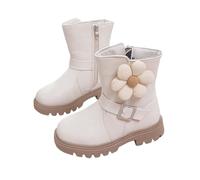 Girls' Boots Ankle Boots with Zipper, Kids Elegant Patent Leather School Booties Winter Lace Up Short Chunky Flat Heels Walking Boots Warm Footwar White Size UK 11.5