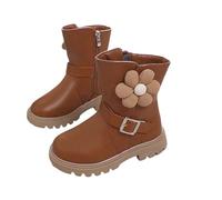 Girls' Boots Ankle Boots with Zipper, Kids Elegant Patent Leather School Booties Winter Lace Up Short Chunky Flat Heels Walking Boots Warm Footwar Brown Size UK 12.5