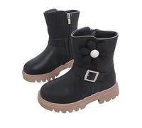 Girls' Boots Ankle Boots with Zipper, Kids Elegant Patent Leather School Booties Winter Lace Up Short Chunky Flat Heels Walking Boots Warm Footwar Black Size UK 10