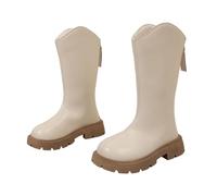 Girls Boots Bow Flower Wide Calf Zipper Mid-Calf Leather Boots Solid Color Comfortable Flat Student Shoes Non-Slip Sole Outdoor Shoes Casual Breathable Footwear