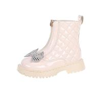 Girls' Boots Faux Leather Ankle Boots, Kids Anti-Slip Comfy School Booties Lightweight Side Zipper Walking Shoes Waterproof Holiday Party Dress Boots Outdoor White Size UK 11.5