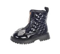 Girls' Boots Faux Leather Ankle Boots, Kids Anti-Slip Comfy School Booties Lightweight Side Zipper Walking Shoes Waterproof Holiday Party Dress Boots Outdoor Black Size UK 10.5
