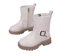 Girls Boots Flower Solid Color Fleece Lining Plush Boots Thickened Outdoor Soft Soled Shoes Comfortable Flat Warm Winter Wide Fit Footwear Loose Leather Shoes