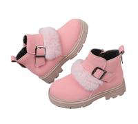Girls Boots Flower Solid Color Fleece Lining Plush Boots Thickened Outdoor Soft Soled Shoes Comfortable Flat Warm Winter Wide Fit Footwear Loose Leather Shoes