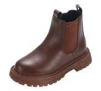 Girls Boots Kids Leather Ankle Boots Cute Comfort Anti-Slip Casual Side Zipper School Shoes Waterproof Girls Holiday Party Dress Boots Outdoor (Brown, 2 Big Kids)