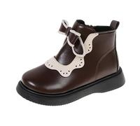 Girls Boots Kids Winter Warm Leather now Ankle Boots with Bow Toddler Girls Non lip Flat Boot for Fall Winter (Brown, 7 Toddler)