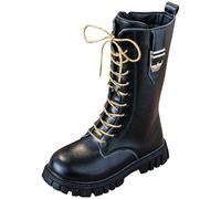 Girls Boots, Knee-High Boots with Side Zippers Lace Up Warm Pllush Lined School Shoes Walking Bootie for Kids Autumn and Winter PU Leather Waterprroof Shoes Footwear UK Winter Boot CowgirlFleece