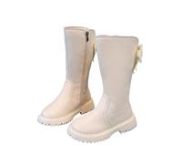 Girls' Boots Side Zipper Mid-Calf Riding Boots, Kids Elegant Princess Boots with Bow Tie Non-Slip Round Toe Flat Heel School Shoes Winter Fall Footwear White Size UK 8