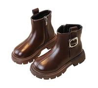 Girls Boots Soft Sole Fleece Lining Comfortable Flat Shoes Solid Color Leather Footwear Non-Slip Walking Warm Winter Ankle Boots Insulated Waterproof Shoes for Wedding Party Brown