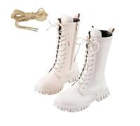 Girls Boots Spring Winter Single Calf Boots British Single Boots Side Zip Leather Boots Girls Boots Snow Boots, beige, 1.5 UK