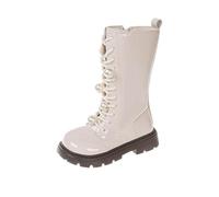 Girls' Boots Winter Knee High Riding Boots, Kids Non-Slip Patent Leather Combat Boot with Pearls Zipper School Low Heel Shoes Lightweight Booties Outdoor Footwear