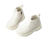Girls Boots with Glitter Pearl Chain British Style Leather Boots Soft Sole for Winter Fashionable Short Boots Big Kids, White, 10.5 UK Child