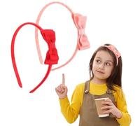 Girls Bow Headbands，UHOMENY 2 Packs Girls Hairband Cute Bow Elastic Hair band Colorful Stretch Bow Headband Little Hair Accessories Double Ribbon Headband for Girls and women (Pink, Red, One Size)