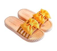 Girls Bow Slides Open Toe Non Slip Soft Flat Slingback Slippers Toddler Kids Waterproof Wide Fit Indoor Bathroom Pool Slides Summer Casual Beach Lightweight Sandals (Yellow, 10.5 Little Kid)