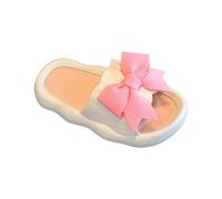 Girls Bowknot Slippers Toddler Non Slip Soft Sole Sandals Kids Comfortable Rubber Flat Sole Pavers Slippers Boys Cute Shoes Casual Open Toe Ballerina Shoes (White, 13.5 Big Kids)