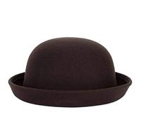 Girls Bowler Hats Fleece Felt Cap with Roll-Up Brim Vintage Style for Women Youth Brown