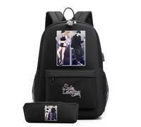 Girls Boys Anime Solo Leveling Casual Schoolbags and pencil case 2 Pcs Set,Anti Theft Travel Backpack Lightweight School Daypacks for Teens Students Black