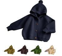 Girls Boys Cardigan with Hood Button-up Fleece Cardigans Kids Toddler Warm Anti-Pill Sweater Casual Fashion Knitwear Pullover Warm Anti-Pill Sweater Streetwear (Dark Blue, 5-6 Years)