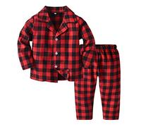 Girls Boys Checked Sleepwear 2 Sets,Long Sleeve Button Lapel Shirt Top with Trousers Pajamas Suit,Nighties Pjs Set,Loungwear Nightgown Outfits Set for Kids Age Under 5 Years Red