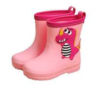 Girls Boys Comfort Wellies | Non-Slip Rubber Outsole | Colorful 3D Cartoon Dinosaur Design | Lightweight PVC Rain Boots - Perfect for Rainy Days, Commutes and Playdates Pink