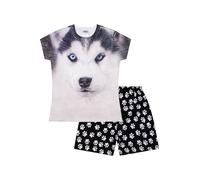 Girls Boys Cute Husky Dog Style Short Cotton Pyjama Set Paw Print Kids PJs (9-10 Years) White