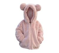 Girls Boys Fleece Jacket, Long Sleeve Zip Up Warm Fluffy Fleece Coats Cute Bear Ears Hoodie Outwear Fall Winter Windproof Jackets for Kids Toddler Boys Girls