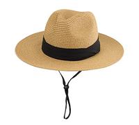 Girls Boys Floppy Straw-Fedora-Sun-Hat Summer-Beach Wide-Brim Straw Fedora Panama for Kids (5-9yrs), Khaki B, 5-9 Years