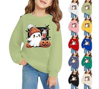 Girls Boys Halloween Sweatshirt Kids Cute Ghost Letter Print Jumper Long Sleeve Crew Neck Oversized Hoodie Cotton Comfy Preppy Sweatshirts (Pink-d, 6-7 Years)