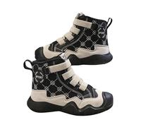 Girls Boys Hiking Boots Slip On Fleece Lined Shoes Kids Fall Winter Warm High Top Trainers Trendy Casual Anti-Slip Sneakers Lightweight Outdoor Shoes (Black, 1 Big Kids)