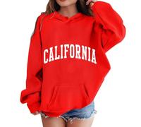 Girls Boys Hoodie Cute Letter Print Sweatshirts Casual Graphic Hoodies Warm Hooded Sweatshirt Standard Fit Round Neck School Jumpers 5 to 13 Year Old Girl Gifts Red