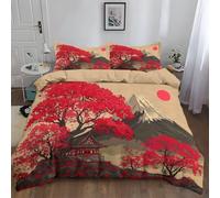 Girls Boys Kids BeigeJapanese Style Guting Mountains Super King Reversible Soft Easy Care Bed Linen Duvet Cover Quilt Bedding Set With Pillow Case