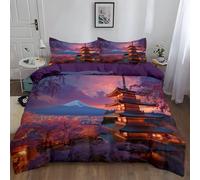 Girls Boys Kids Dark PurpleJapanese Style Pavilion Plants Double Reversible Soft Easy Care Bed Linen Duvet Cover Quilt Bedding Set With Pillow Case