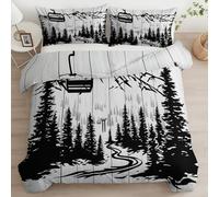 Girls Boys Kids Double Sided Cartoon Painting Mountains Pine Trees Cot-bed Reversible Soft Easy Care Bed Linen Duvet Cover Quilt Bedding Set With Pillow Case