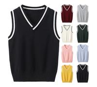 Girls Boys Knit Vest Knited Crop top Cotton V Neck Sweater Tank Tops School Uniform Preppy Sweater Vest Casual Fashion Knitwear Pullover Anti-Pill Sleevelss Jumper (Wine, 11-12 Years)
