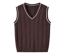 Girls Boys Knitted Sweater Vest V Neck Sleeveless Pullover Jumper Kids Toddler School Uniform Cotton Knitwear Tops Breathable Comfort Fit for Everyday Wear (Coffee, 7-8 Years)