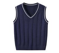 Girls Boys Knitted Sweater Vest V Neck Sleeveless Pullover Jumper Kids Toddler School Uniform Cotton Knitwear Tops Breathable Comfort Fit for Everyday Wear (Navy, 7-8 Years)