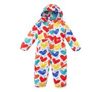 Girls Boys One Piece Snowsuits Fleece Lined Ski Jumpsuit Heart Prints Hooded Snow Suit for Kids Waterproof Overalls Winter Warm Outdoor Ski Coveralls for Tween (A, 4-5 Years)